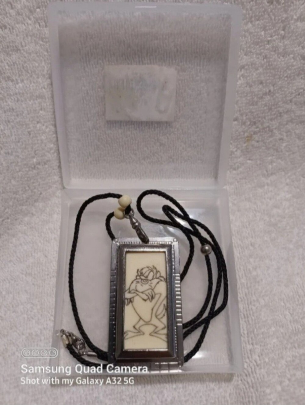 Vintage Looney tunes Tasmanian Devil on ivory plaque necklace